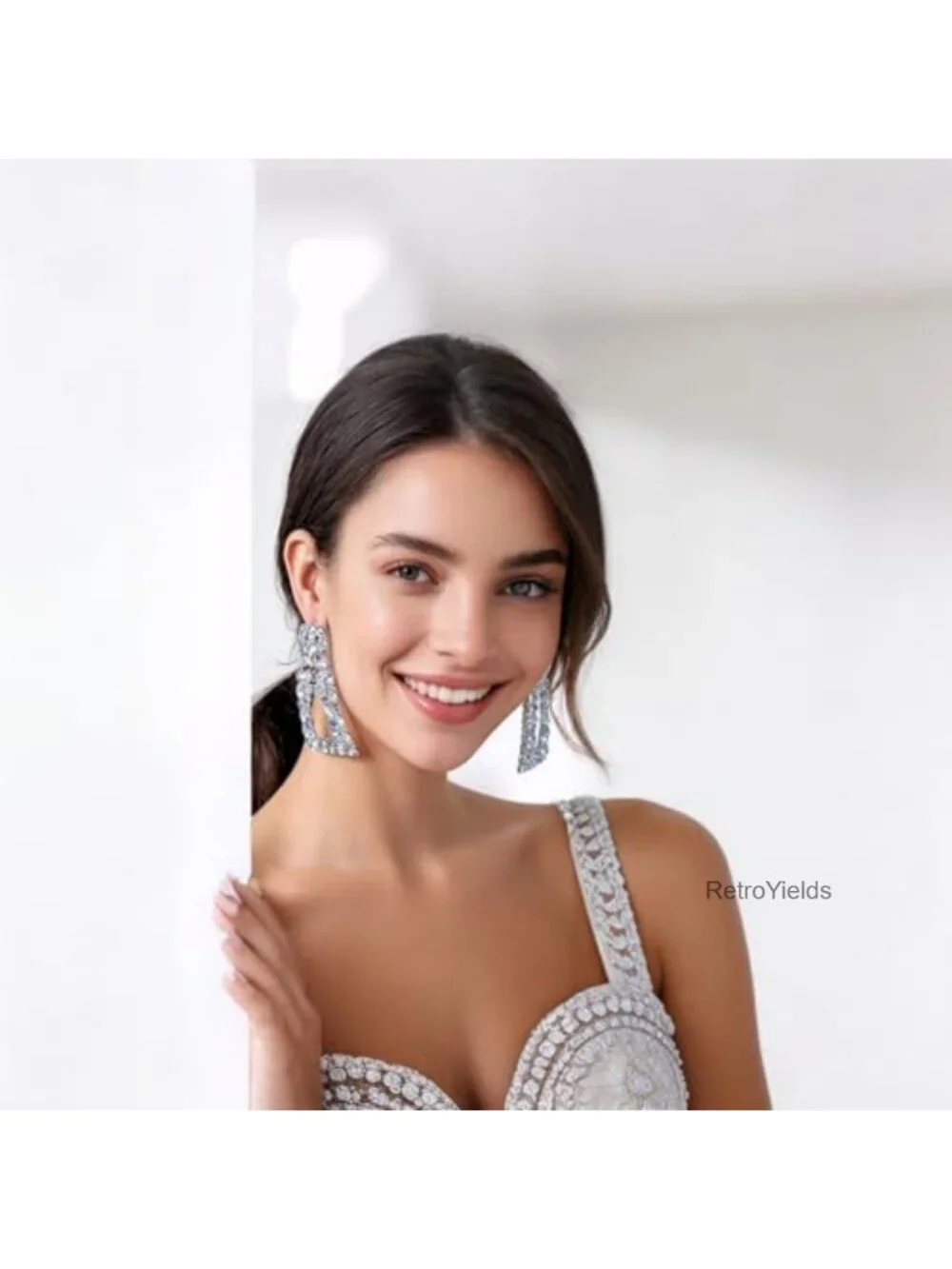 Chunky Rhinestone Geometric Dangle Earrings for Women
